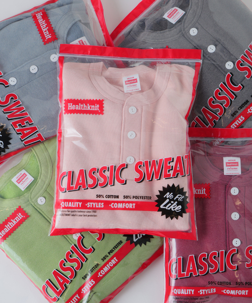 Healthknit(ヘルスニット)の「Healthknit / ヘルスニット 別注 ヴィンテージ ヘンリーネック スウェット(スウェット・メンズ・ピンク/モスグリーン/ボルドー/ブラック系その他/コバルトブルー・MEDIUM/LARGE)」の14枚目の写真