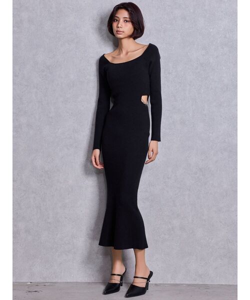 GYDA(ジェイダ)の「GYDA chain SIDE OPENロングフレアニットワンピース(ワンピース・レディース・ブラック/グレー・FREE)」の3枚目の写真