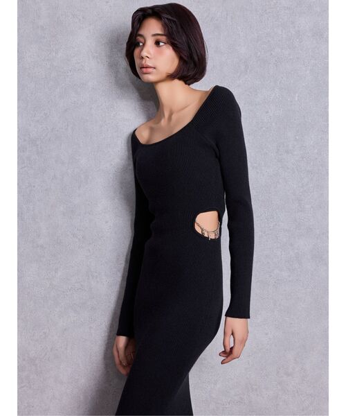 GYDA(ジェイダ)の「GYDA chain SIDE OPENロングフレアニットワンピース(ワンピース・レディース・ブラック/グレー・FREE)」の5枚目の写真