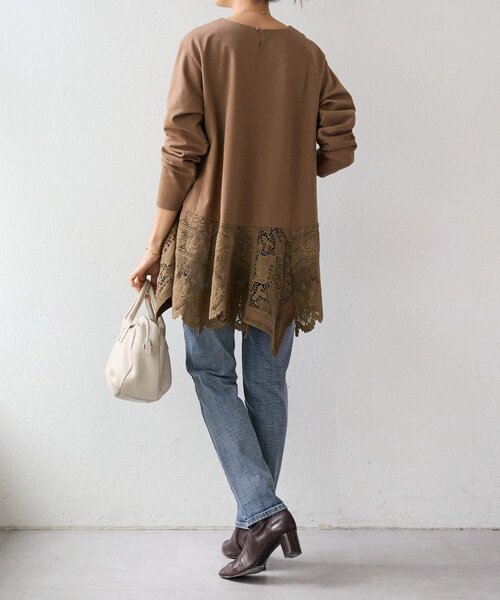 BEARDSLEY（ビアズリー）の「コットンレースカットソー（Tシャツ/カットソー・レディース・モカ/ブラック・FREE）」の3枚目の写真