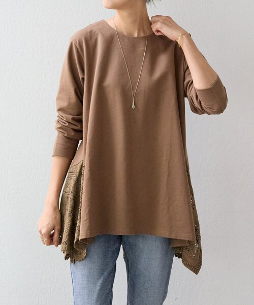 BEARDSLEY（ビアズリー）の「コットンレースカットソー（Tシャツ/カットソー・レディース・モカ/ブラック・FREE）」の6枚目の写真