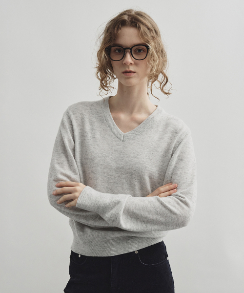 MONGDOL(モンドル)の「ウールカシミヤVネックニットライトグレーMDKT088LGRAY(ニット/セーター・レディース・その他・MEDIUM/SMALL)」の1枚目の写真