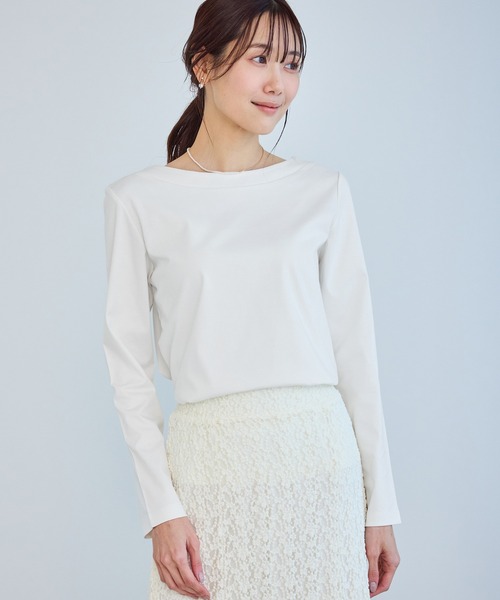 ROPE' PICNIC（ロペピクニック）の「60シルケットボートネックジャケットインナー（Tシャツ/カットソー・レディース・ネイビー/ホワイト・L/M）」の4枚目の写真