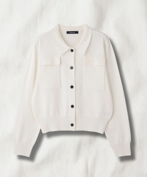 Mac-House(マックハウス)の「milli de l'air ポケット付きポロカーデ(カーディガン/ボレロ・レディース・ブラック/オフホワイト/ピンク/ネイビー・M)」の1枚目の写真