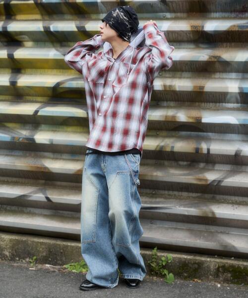 WEGO（ウィゴー）の「WEGO/【26年春新作】オンブレチェックフードシャツ（シャツ/ブラウス・メンズ・ブラック系その他2/ブルー系その他2/レッド系その他2・LARGE/MEDIUM）」の9枚目の写真