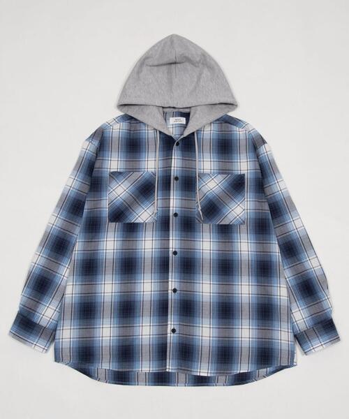 WEGO（ウィゴー）の「WEGO/【26年春新作】オンブレチェックフードシャツ（シャツ/ブラウス・メンズ・ブラック系その他2/ブルー系その他2/レッド系その他2・LARGE/MEDIUM）」の17枚目の写真