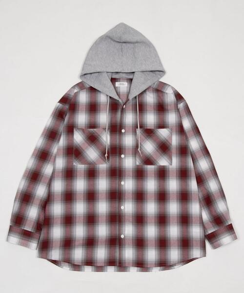 WEGO（ウィゴー）の「WEGO/【26年春新作】オンブレチェックフードシャツ（シャツ/ブラウス・メンズ・ブラック系その他2/ブルー系その他2/レッド系その他2・LARGE/MEDIUM）」の16枚目の写真