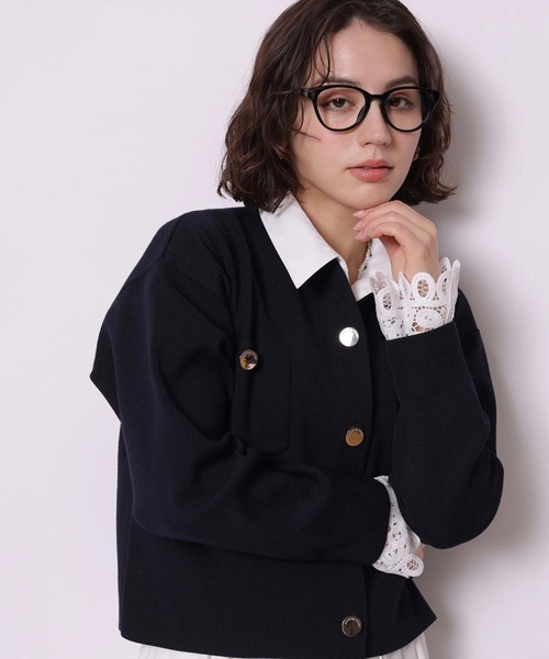 袖口レース金ボタンニットジャケット（ニット/セーター）｜Arpege