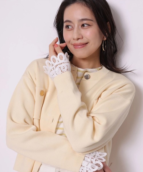 袖口レース金ボタンニットジャケット（ニット/セーター）｜Arpege