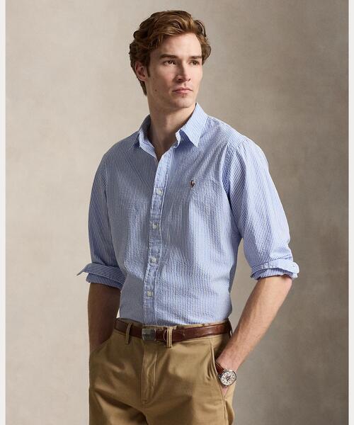 POLO RALPH LAUREN(ポロ ラルフ ローレン)の「クラシック フィット ストライプド シアサッカー シャツ(シャツ/ブラウス・メンズ・ブルー・S/M/L/XL/XS/XXL)」の1枚目の写真