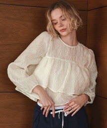 pufe（ピュフェ）の「【pufe】シアージャガードダブルフリルトップス（シャツ/ブラウス）」