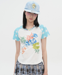 Star Sleeve Spray Raglan Top [Blue]