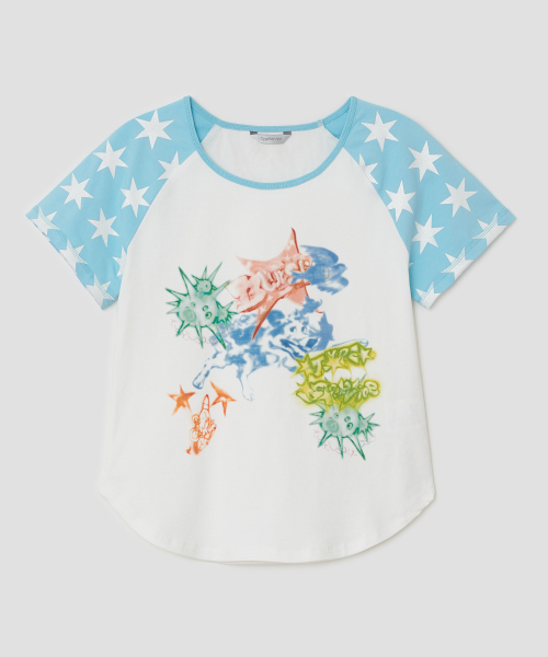 TYPESERVICE（タイプサービス）の「Star Sleeve Spray Raglan Top [Blue]（Tシャツ/カットソー・レディース・その他・FREE）」の2枚目の写真