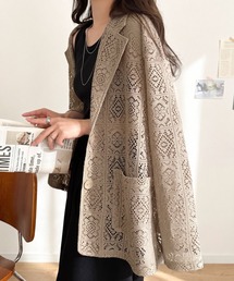 classicalelf（クラシカルエルフ）の「繊細なパネルレースで魅せる大人の抜け感ジャケット。ポケットつきパネルレースジャケット(長袖)（テーラードジャケット）」