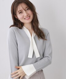 index（インデックス）の「バイカラーボウタイパール調ニット【洗濯機OK】（ニット/セーター）」