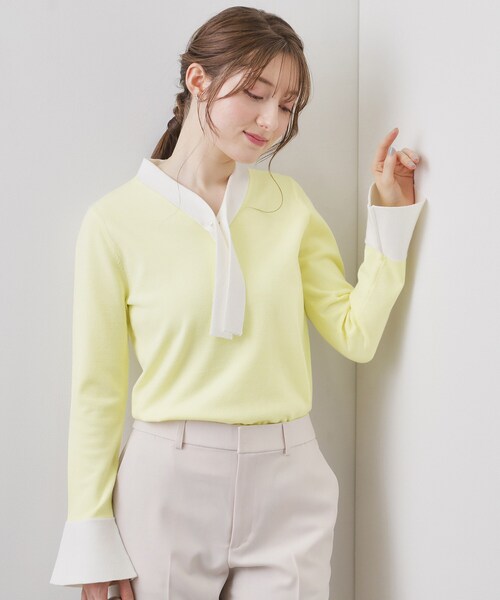 index（インデックス）の「バイカラーボウタイパール調ニット【洗濯機OK】（ニット/セーター・レディース・ライトイエロー系5/ホワイト系7/ネイビー系4/サックスブルー系7・42/40/38/36）」の14枚目の写真