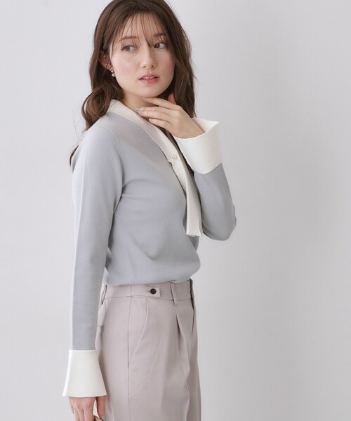 index（インデックス）の「バイカラーボウタイパール調ニット【洗濯機OK】（ニット/セーター・レディース・ライトイエロー系5/ホワイト系7/ネイビー系4/サックスブルー系7・42/40/38/36）」の22枚目の写真