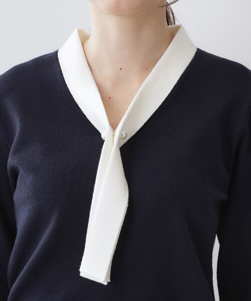 index（インデックス）の「バイカラーボウタイパール調ニット【洗濯機OK】（ニット/セーター・レディース・ライトイエロー系5/ホワイト系7/ネイビー系4/サックスブルー系7・42/40/38/36）」の6枚目の写真