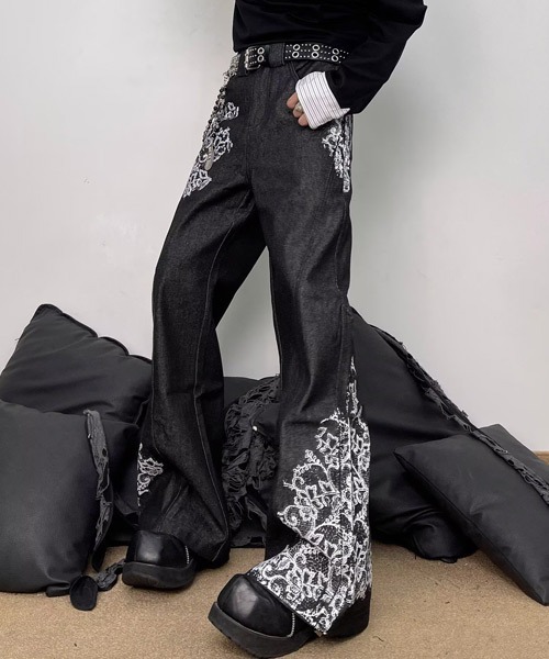 Ressaca(レサーカ)の「レース柄フレアデニムパンツ(デニムパンツ・メンズ・ブラック・L/M/XL)」の9枚目の写真