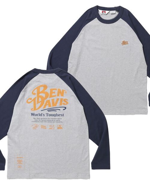 BEN DAVIS（ベンデイビス）の「【BEN DAVIS（ベンデイビス）】RIDERS RAGLAN L/S TEE / ロンT クルーネック ラグラン 七分丈 長袖 レギュラーシルエット プリント（Tシャツ/カットソー・メンズ・ブラック/ネイビー・MEDIUM/LARGE/X-LARGE）」の2枚目の写真