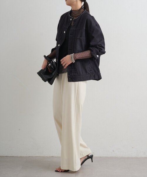 LOUNGEDRESS（ラウンジドレス）の「【ainode/アイノデ】ノーカラーGジャン（デニムジャケット・レディース・ブラック/ブルー・FREE）」の6枚目の写真