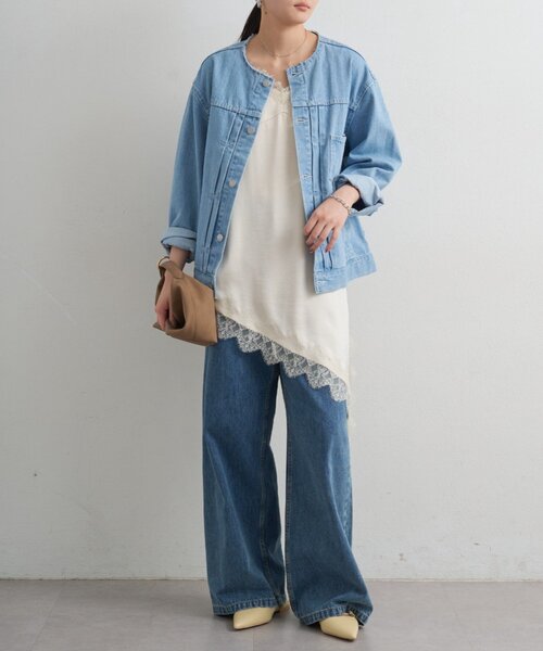 LOUNGEDRESS（ラウンジドレス）の「【ainode/アイノデ】ノーカラーGジャン（デニムジャケット・レディース・ブラック/ブルー・FREE）」の13枚目の写真