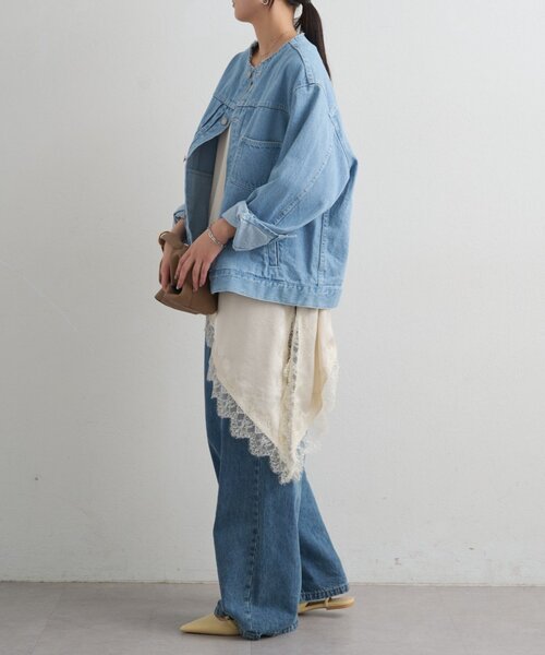LOUNGEDRESS（ラウンジドレス）の「【ainode/アイノデ】ノーカラーGジャン（デニムジャケット・レディース・ブラック/ブルー・FREE）」の15枚目の写真