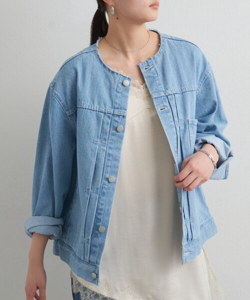 LOUNGEDRESS（ラウンジドレス）の「【ainode/アイノデ】ノーカラーGジャン（デニムジャケット・レディース・ブラック/ブルー・FREE）」の18枚目の写真