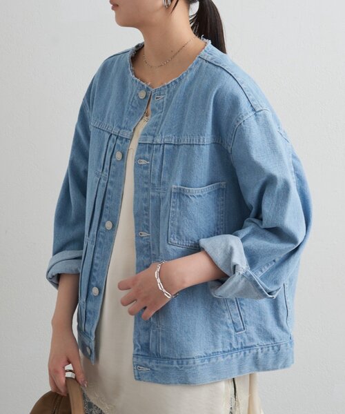 LOUNGEDRESS（ラウンジドレス）の「【ainode/アイノデ】ノーカラーGジャン（デニムジャケット・レディース・ブラック/ブルー・FREE）」の19枚目の写真