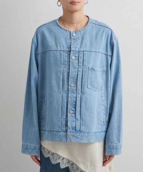 LOUNGEDRESS（ラウンジドレス）の「【ainode/アイノデ】ノーカラーGジャン（デニムジャケット・レディース・ブラック/ブルー・FREE）」の21枚目の写真