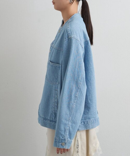 LOUNGEDRESS（ラウンジドレス）の「【ainode/アイノデ】ノーカラーGジャン（デニムジャケット・レディース・ブラック/ブルー・FREE）」の22枚目の写真