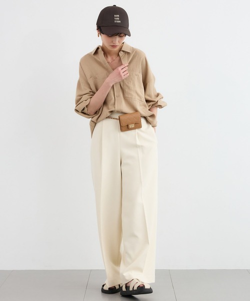 BARNYARDSTORM（バンヤードストーム）の「BARNYARDSTORM / 二重織ワイドパンツ / マシンウォッシャブル（その他パンツ・レディース・ライトグレー/オフホワイト/キャメル・M/S）」の9枚目の写真