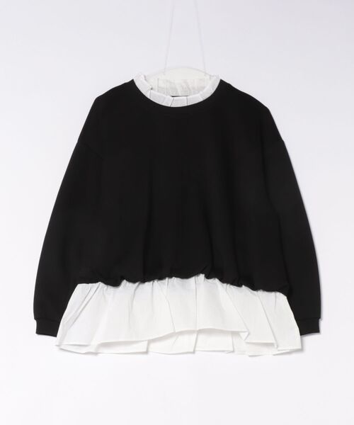 PREFERIR（プレフェリール）の「【異素材ドッキング】襟フリル×裾フレア レイヤード風プルオーバー／大人可愛いトップス（Tシャツ/カットソー・レディース・ブラック/カーキ/グレー・FREE）」の16枚目の写真