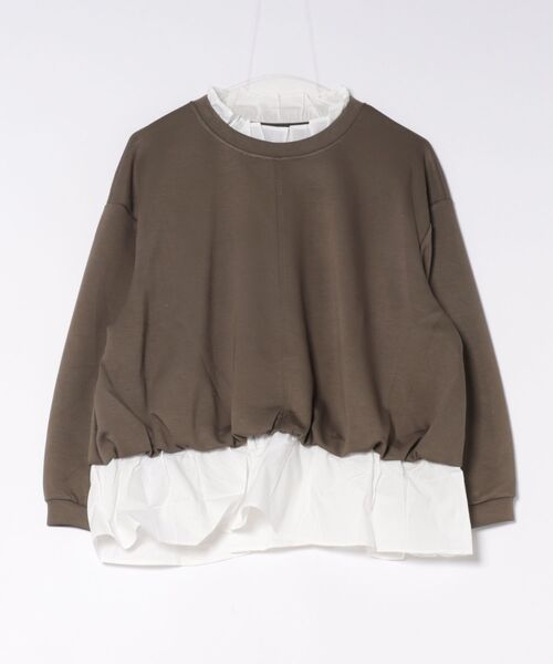 PREFERIR（プレフェリール）の「【異素材ドッキング】襟フリル×裾フレア レイヤード風プルオーバー／大人可愛いトップス（Tシャツ/カットソー・レディース・ブラック/カーキ/グレー・FREE）」の17枚目の写真