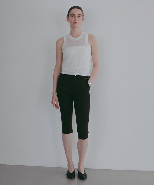 MANOF(マノフ)の「SHEER SLEEVELESS KNIT(ニット/セーター・レディース・ライム/ホワイト/ネイビー・F)」の4枚目の写真