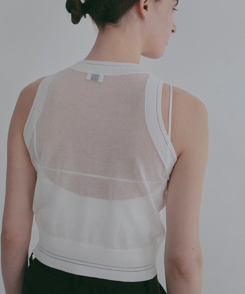 MANOF(マノフ)の「SHEER SLEEVELESS KNIT(ニット/セーター・レディース・ライム/ホワイト/ネイビー・F)」の6枚目の写真