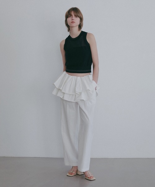 MANOF(マノフ)の「SHEER SLEEVELESS KNIT(ニット/セーター・レディース・ライム/ホワイト/ネイビー・F)」の15枚目の写真