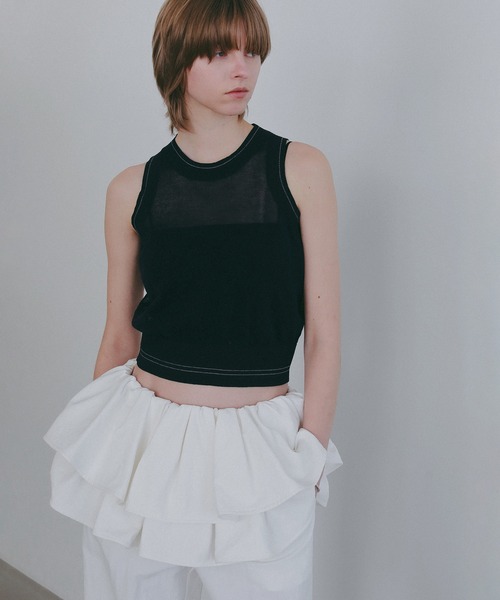 MANOF(マノフ)の「SHEER SLEEVELESS KNIT(ニット/セーター・レディース・ライム/ホワイト/ネイビー・F)」の13枚目の写真