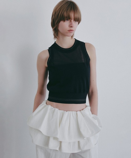 MANOF(マノフ)の「SHEER SLEEVELESS KNIT(ニット/セーター・レディース・ライム/ホワイト/ネイビー・F)」の14枚目の写真