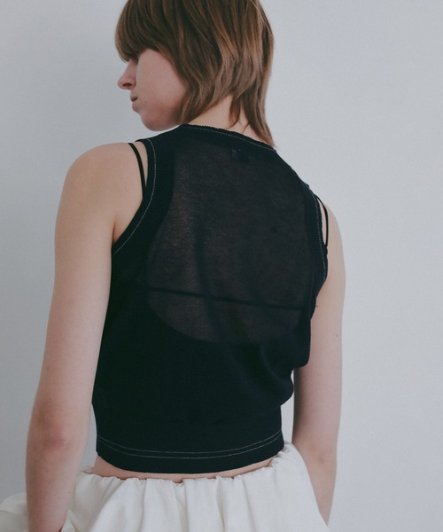 MANOF(マノフ)の「SHEER SLEEVELESS KNIT(ニット/セーター・レディース・ライム/ホワイト/ネイビー・F)」の18枚目の写真