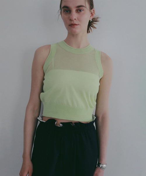 MANOF(マノフ)の「SHEER SLEEVELESS KNIT(ニット/セーター・レディース・ライム/ホワイト/ネイビー・F)」の9枚目の写真