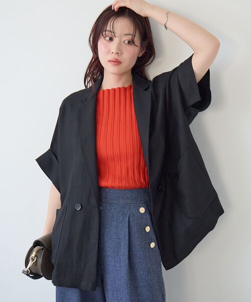 le.coeur blanc（ルクールブラン）の「タンブラーハーフスリーブテーラードジャケット（テーラードジャケット・レディース・ベージュ/ブラック・38）」の2枚目の写真