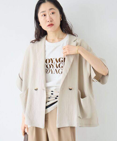 le.coeur blanc（ルクールブラン）の「タンブラーハーフスリーブテーラードジャケット（テーラードジャケット・レディース・ベージュ/ブラック・38）」の21枚目の写真