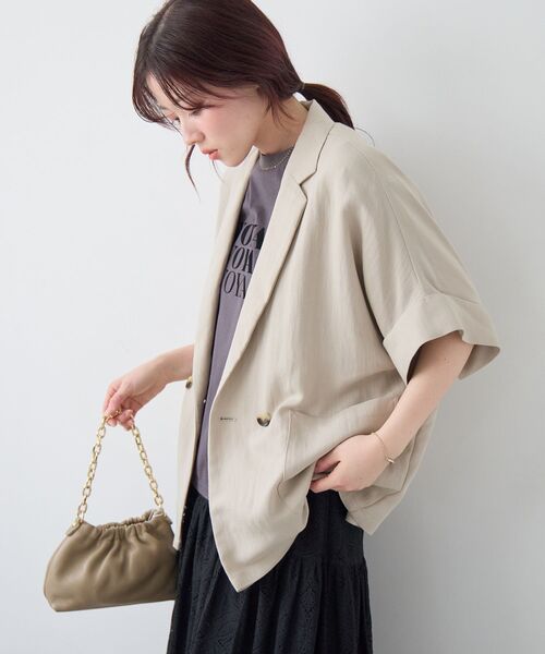 le.coeur blanc（ルクールブラン）の「タンブラーハーフスリーブテーラードジャケット（テーラードジャケット・レディース・ベージュ/ブラック・38）」の3枚目の写真