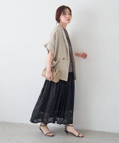 le.coeur blanc（ルクールブラン）の「タンブラーハーフスリーブテーラードジャケット（テーラードジャケット・レディース・ベージュ/ブラック・38）」の6枚目の写真