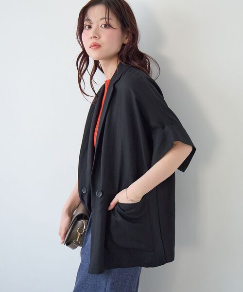 le.coeur blanc（ルクールブラン）の「タンブラーハーフスリーブテーラードジャケット（テーラードジャケット・レディース・ベージュ/ブラック・38）」の11枚目の写真