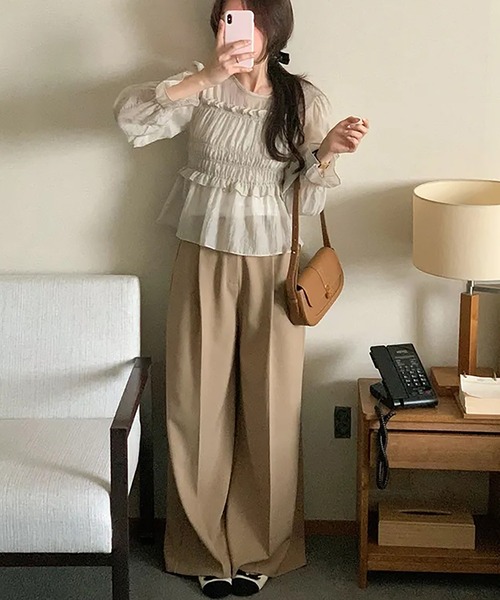 Girly Doll(ガーリードール)の「シアーフリルギャザーブラウス(シャツ/ブラウス・レディース・グレー/ベージュ・F)」の12枚目の写真