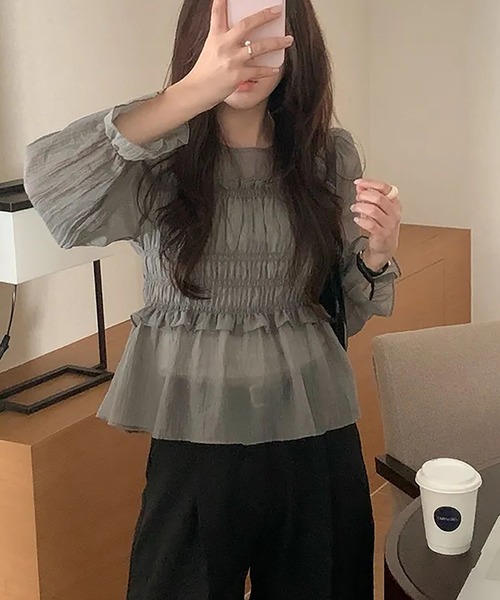 Girly Doll(ガーリードール)の「シアーフリルギャザーブラウス(シャツ/ブラウス・レディース・グレー/ベージュ・F)」の15枚目の写真