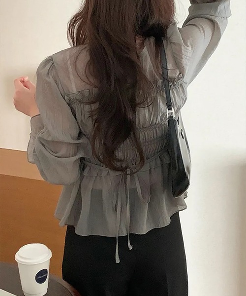 Girly Doll(ガーリードール)の「シアーフリルギャザーブラウス(シャツ/ブラウス・レディース・グレー/ベージュ・F)」の17枚目の写真