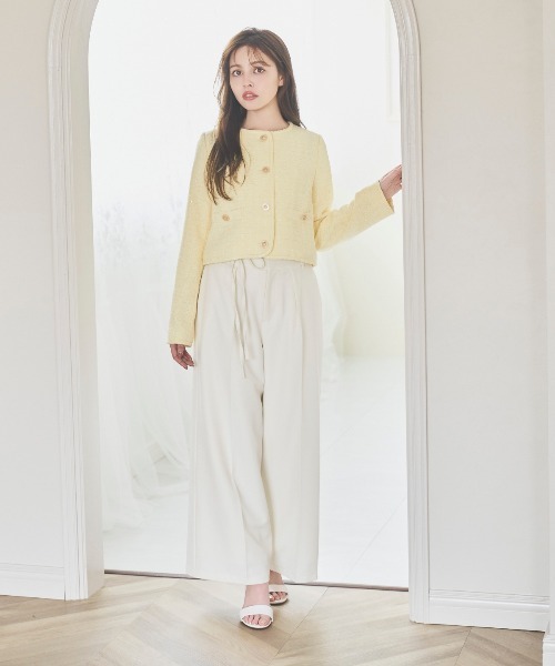 SWINGLE（スウィングル）の「【3/6(Fri)発売】ラメツイードノーカラージャケット（ノーカラージャケット・レディース・オフホワイト/ミント/イエロー・MEDIUM/SMALL）」の7枚目の写真